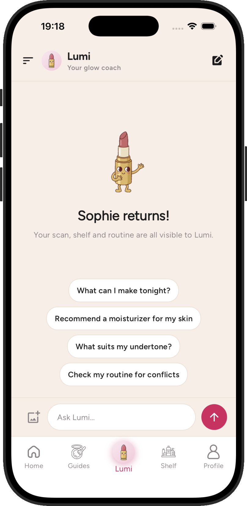 Chatting with Lumi, your AI beauty coach